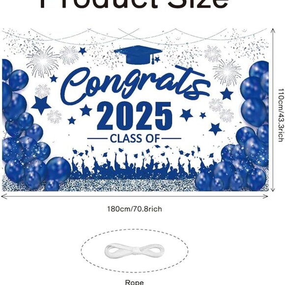 Congrats Class of 2025 Banner Blue White Graduation Decorations - Picture 2 of 2